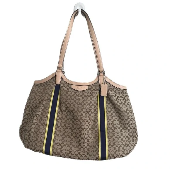 Coach Purse Signature Stripe Devin Shoulder Bag blue vintage D1481-F26131 - Picture 3 of 15